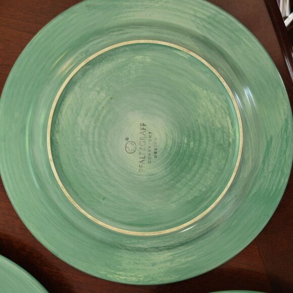 Set Of 3 Green Pfaltzgraff Dinner Plates Round 10.75 Inch Stoneware - Picture 4 of 4